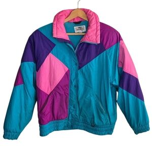 Vintage 90s Pro Sports | Pink Purple Teal Colorblock Ski Winter Coat Size 12